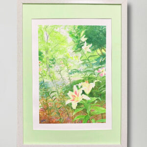 水彩画 のおすすめ作品・人気作家 水彩画 花 グリーン ユリ 公園 森林 樹木 風景 風景画 空を見上げて　ユリの花 インテリア絵画 アート