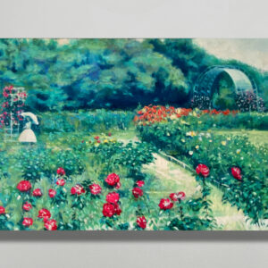 油絵 のおすすめ作品・人気作家 油絵 白 緑 赤 ウェディング グリーン バラ パラソル ホワイト レッド 公園 花嫁 風景 ホワイトドレス　バラ園の花嫁 インテリア絵画 アート