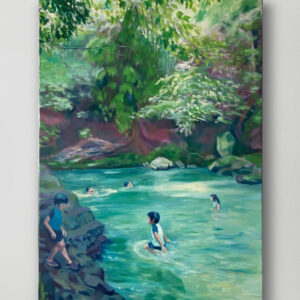 油絵 のおすすめ作品・人気作家 子供 油絵 グリーン ブルー 夏休み 水 水浴び 渓流 風景 水浴び　夏休み インテリア絵画 アート