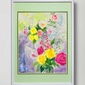 水彩画 のおすすめ作品・人気作家 ピンク 水彩画 花 赤 黄色 バラ 喜びの花の歌 インテリア絵画 アート