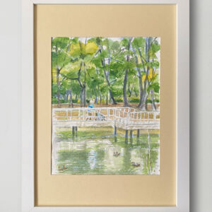 水彩画 のおすすめ作品・人気作家 水彩画 緑 グリーン 公園 森林 水辺 水鳥 風景 風景画 つがいゆく　水辺の風景 インテリア絵画 アート