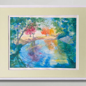 水彩画 のおすすめ作品・人気作家 水彩画 緑 カラフル グリーン ブルー 公園 水辺 水鳥 池 紅葉 風景 風景画 鳥たちのロンド インテリア絵画 アート