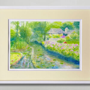 水彩画 のおすすめ作品・人気作家 水彩画 緑 花 イギリス グリーン コツウォルズ 木々 樹木 水辺 風景画 コツウォルズの水辺 インテリア絵画 アート