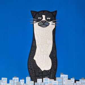絵画 のおすすめ作品・人気作家 イラスト 動物 猫 猫。そしてビル群。 インテリア絵画 アート