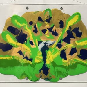 絵画 のおすすめ作品・人気作家 アクリル 動物 鳥 かわいい けったい クジャク デカルコマニー ムニュティング画 孔雀 現代アート クジャク インテリア絵画 アート