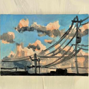 絵画 のおすすめ作品・人気作家 空　電柱　油彩 原画　油彩「朝の風景　2026613-2」絵画・サムホールサイズ （16×23㎝）アート・キャンバス インテリア絵画 アート