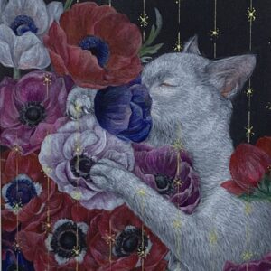 手描きイラスト のおすすめ作品・人気作家 猫花キス恋黒赤ダーク 接吻 インテリア絵画 アート