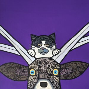 絵画 のおすすめ作品・人気作家 イラスト 動物 猫 シカ 紫 観察 インテリア絵画 アート