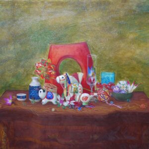 Uncategorized 武蔵野美術大学 油彩 赤 F30 日本画 花瓶 静物画玩具和風平面作品 赤い花瓶 インテリア絵画 アート