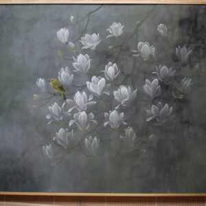 日本画 のおすすめ作品・人気作家 花白木蓮鳥奇麗幻想的リラックスモノトーン白グレー 目黒と白木蓮 インテリア絵画 アート