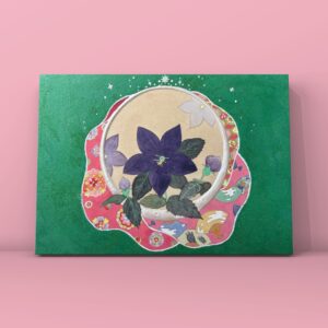 日本画 のおすすめ作品・人気作家 和 桔梗 紫，緑，ピンク 千代紫の和 インテリア絵画 アート
