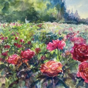 イラスト のおすすめ作品・人気作家 ピンク 花 バラ 薔薇 風景画 バラの咲く頃 インテリア絵画 アート