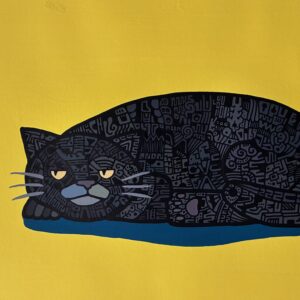 絵画 のおすすめ作品・人気作家 イラスト 猫 黄色 黒 黒い猫、緑の影、黄色い部屋 インテリア絵画 アート