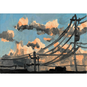 絵画 のおすすめ作品・人気作家 空　電柱　油彩 原画　油彩「朝の風景　2026613-2」絵画・サムホールサイズ （16×23㎝）アート・キャンバス インテリア絵画 アート