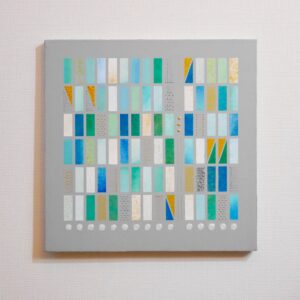 油絵 のおすすめ作品・人気作家 コンポジション 銀 抽象 円 緑 凹凸 青 水の森　5部作 インテリア絵画 アート