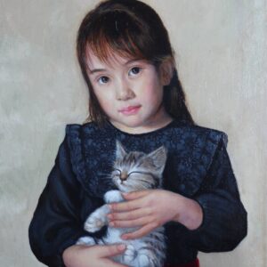 油絵 のおすすめ作品・人気作家 肖像画 少女 子供 猫 かわいい 少女の絵 子猫の絵 動物 いやし キュート  小さな友だち インテリア絵画 アート