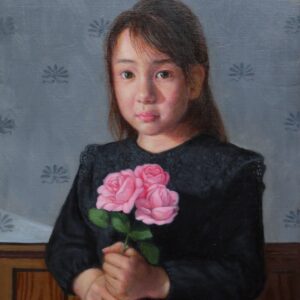 油絵 のおすすめ作品・人気作家 肖像画 少女の絵 子供かわいい 少女花の絵 薔薇 いやし キュート ピンク ピンクの薔薇 インテリア絵画 アート