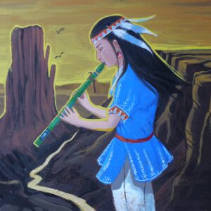 アクリル画 のおすすめ作品・人気作家 風景画少女の絵インディアン海外山空グランドキャニオン楽器演奏川谷 インディアンの娘 インテリア絵画 アート
