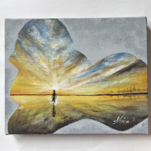 手描きイラスト のおすすめ作品・人気作家 海 サンセット 夕日 夕焼け 海辺 渚 黄金色 思い出の渚 インテリア絵画 アート