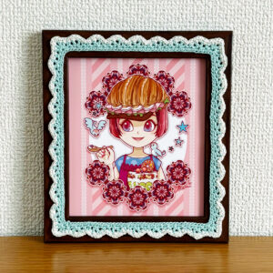 デジタルイラスト のおすすめ作品・人気作家 イラスト ピンク かぎ針編み かわいい カフェ クロワッサン スイーツ 帽子 クロワッサンサンドな帽子 インテリア絵画 アート