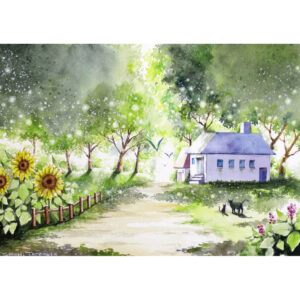 水彩画 のおすすめ作品・人気作家 イラスト 光 水彩画 猫 自然 花 ひまわり アート 原画 夏 散歩 水彩 絵画 道 陽 風景画 夏の陽 インテリア絵画 アート
