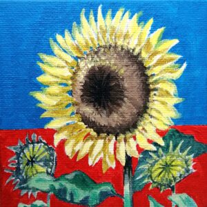 アクリル画 のおすすめ作品・人気作家 緑 花 赤 ひまわり 夏 青 黄 two-tone 花1 インテリア絵画 アート