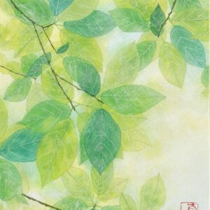 日本画 のおすすめ作品・人気作家 植物 白 緑 自然 黄色 葉 踊る木漏れ日 インテリア絵画 アート