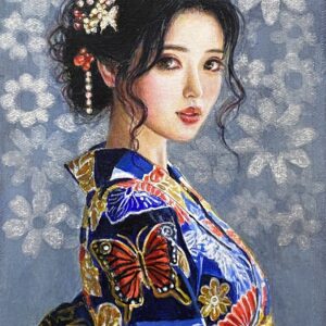 絵画 のおすすめ作品・人気作家 女性  可愛い ゆかた ノスタルジック 人物画 和装 女の子 浴衣 着物 うす紅 インテリア絵画 アート