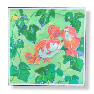 アクリル画 のおすすめ作品・人気作家 緑 金魚 魚 アクアリウム 朝顔 水 葉 Ranchu インテリア絵画 アート