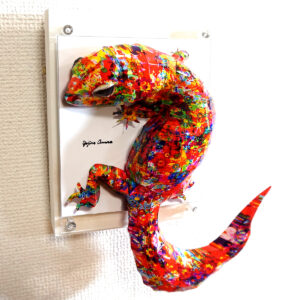 彫刻 レリーフ 立体アート のおすすめ作品・人気作家 動物 立体 contemporary コンテンポラリーアート トカゲ ポップアート 彫刻 サイケなトカゲはしっぽを振りかざす インテリア絵画 アート