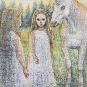 絵画 のおすすめ作品・人気作家 女性 可愛い ノスタルジック ユニコーン 人物画 女の子 風景 出逢い~ユニコーンが出会った女の子~ インテリア絵画 アート