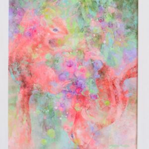 油絵 のおすすめ作品・人気作家 ピンク 動物 油絵 かわいい りす カラフル グリーン パステルカラー リス 木の実 癒し 紫 茶色 木陰のごちそう インテリア絵画 アート