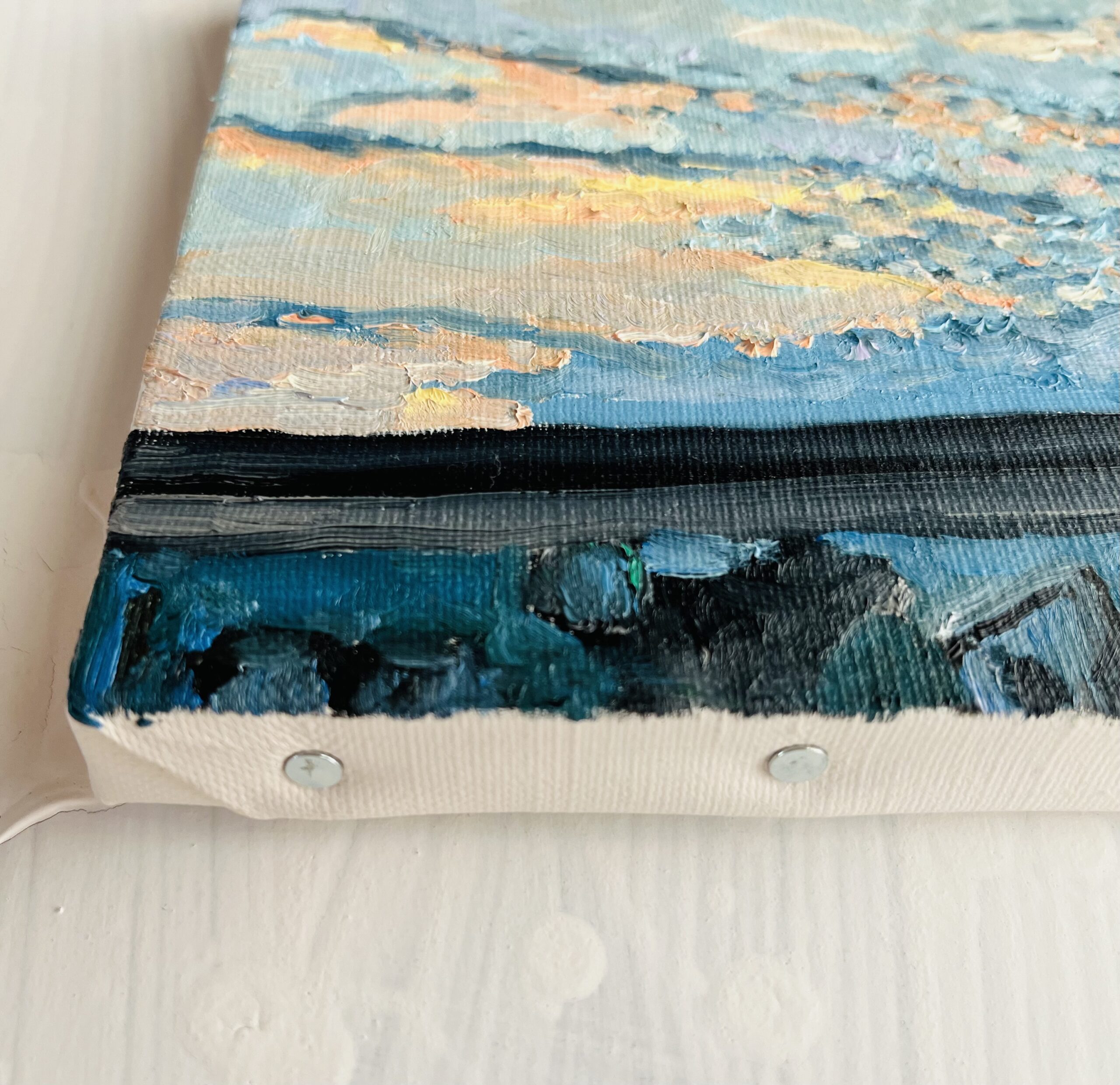 原画・油彩「優しい夕空」絵画・サムホール（16×23㎝）アート