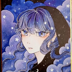 手描きイラスト のおすすめ作品・人気作家 人物 宇宙 星 アルコールマーカー 手描きイラスト 色紙 宇宙になびく インテリア絵画 アート