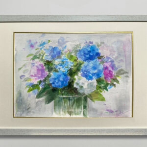 水彩画 のおすすめ作品・人気作家 水彩画 花 あじさい アジサイ パープル ブルー 紫 青 あじさいの花咲く朝 　 インテリア絵画 アート
