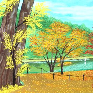 日本画 のおすすめ作品・人気作家 日本画　空間　時間　ゆとり 池のある風景 インテリア絵画 アート