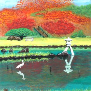 日本画 のおすすめ作品・人気作家 日本画　空間　時間　ゆとり 灯篭とサギ インテリア絵画 アート