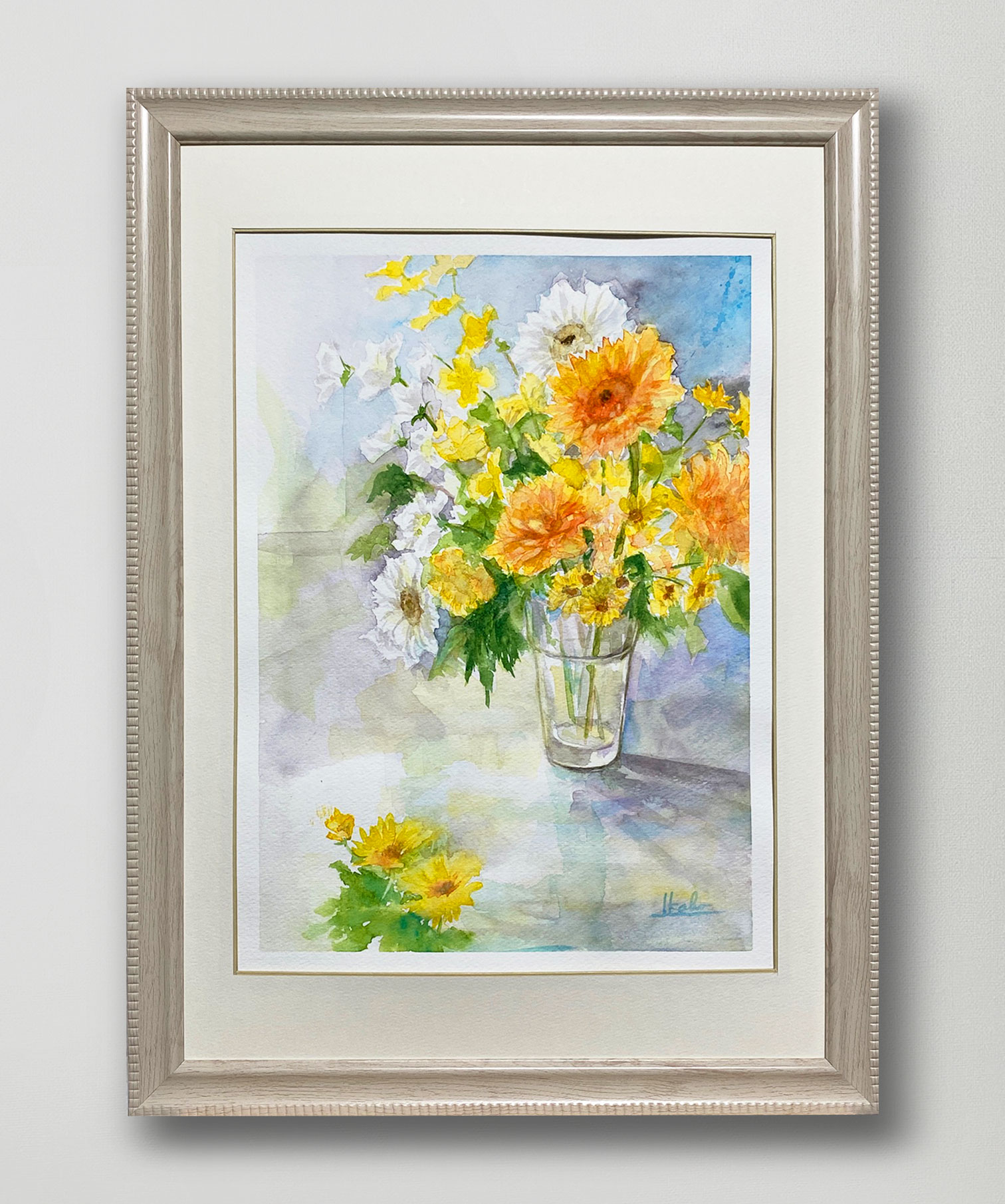 水彩画 のおすすめ作品・人気作家 水彩画 白 緑 花 黄色 イエロー オレンジ カラフル グリーン フラワー ホワイト 花ひらく窓辺 インテリア絵画 アート