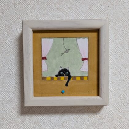 日本画 のおすすめ作品・人気作家 アートのある暮らし 黒 mineral パワーストーン 日本画 鉱物 黒猫 窓辺の黒猫 インテリア絵画 アート