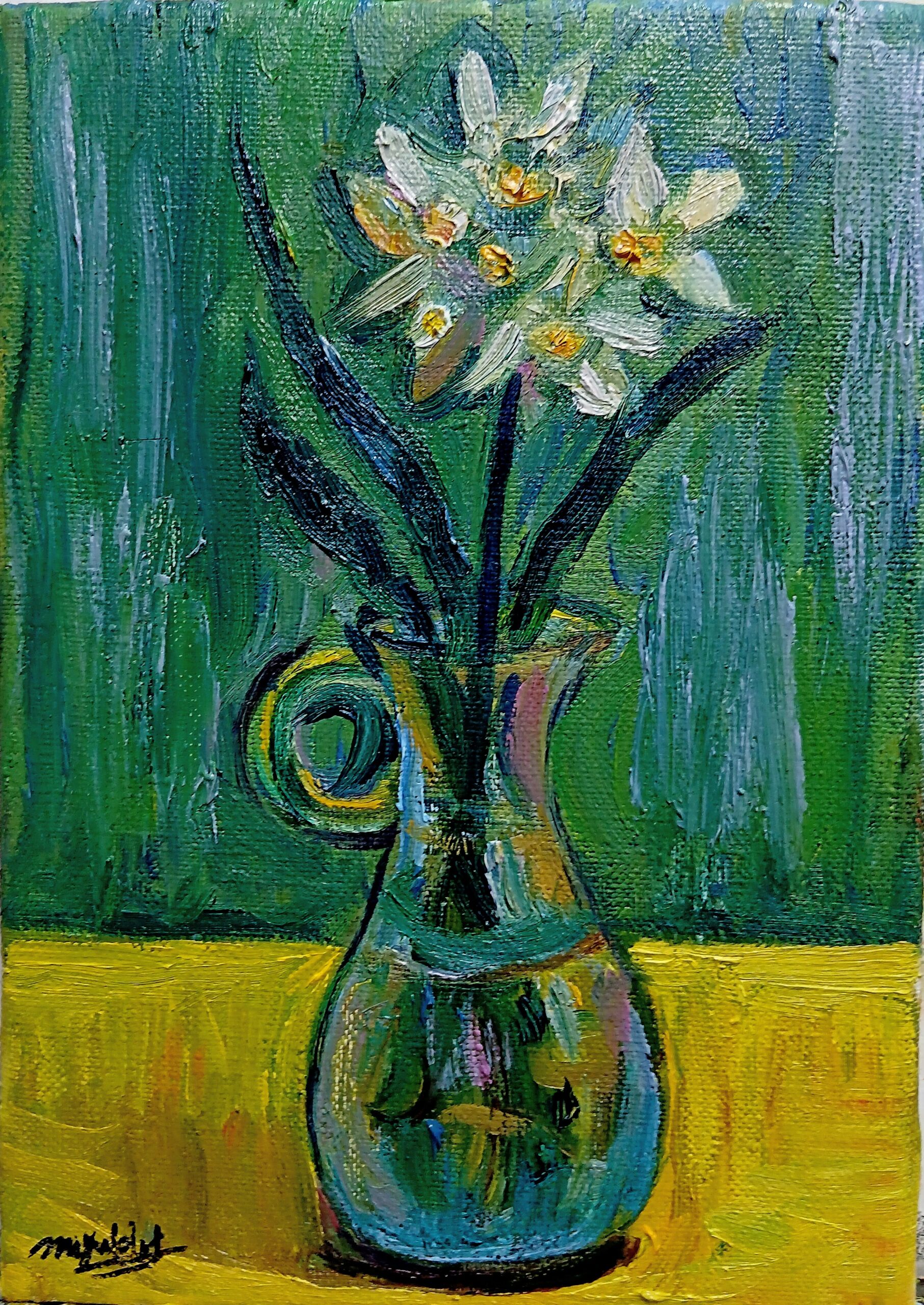 油絵 のおすすめ作品・人気作家 花癒し春への先駆け希望を届ける優しさ 水仙の花 インテリア絵画 アート