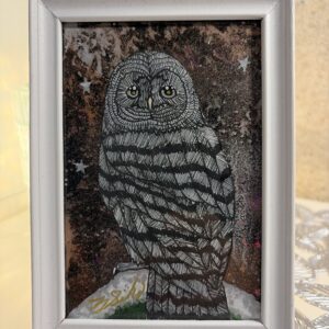 手描きイラスト のおすすめ作品・人気作家 フクロウ 冬空とフクロウ インテリア絵画 アート