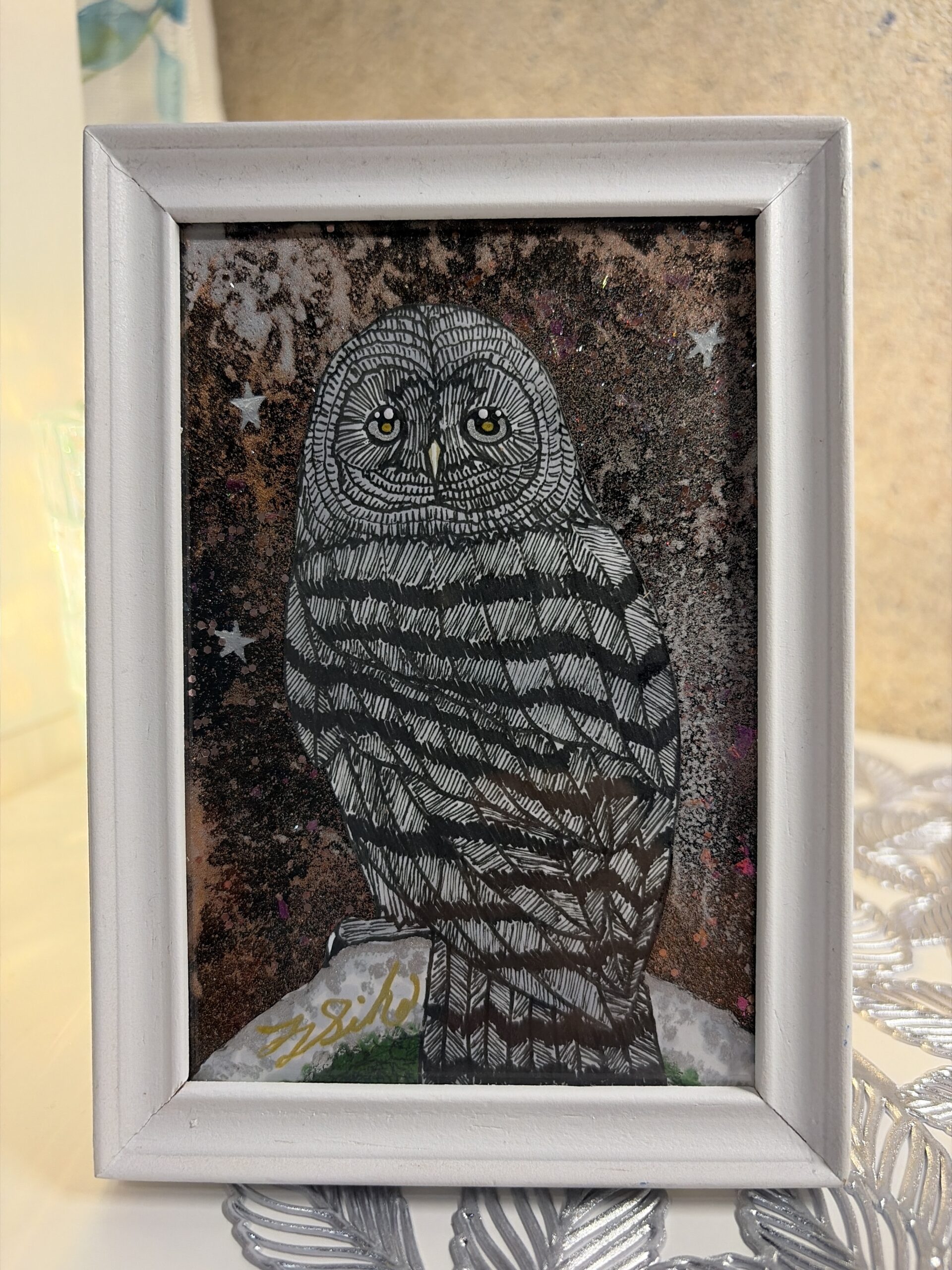 手描きイラスト のおすすめ作品・人気作家 フクロウ 冬空とフクロウ インテリア絵画 アート