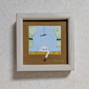 日本画 のおすすめ作品・人気作家 アートのある暮らし 猫 白 mineral パワーストーン 日本画 鉱物 窓辺の白猫 インテリア絵画 アート