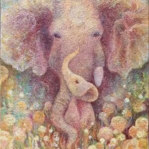 油絵 のおすすめ作品・人気作家 動物 油絵 ゾウ 優しい 手描き 神話 象 受注作品 ゾウの親子 インテリア絵画 アート