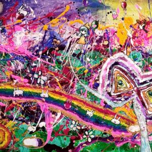 アクリル画 のおすすめ作品・人気作家 うさぎ鳥虹リボンカラフル 二度と戻ってこないからね インテリア絵画 アート