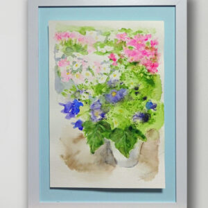 水彩画 のおすすめ作品・人気作家 ピンク 水彩画 緑 花 カラフル グリーン フラワー ブルー シネラリアの花 インテリア絵画 アート