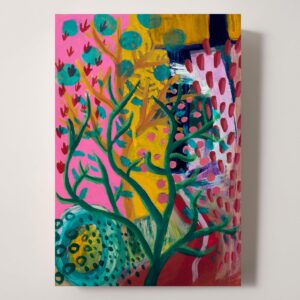 アクリル画 のおすすめ作品・人気作家 アクリル ピンク 抽象画 水彩画 緑 黄色 カラフル モダンアート 現代アート 安心して　ーRest Assuredー インテリア絵画 アート