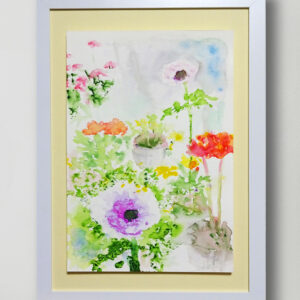 水彩画 のおすすめ作品・人気作家 ピンク 水彩画 緑 花 赤 黄色 イエロー グリーン パープル フラワー レッド 紫 アネモネの花 インテリア絵画 アート