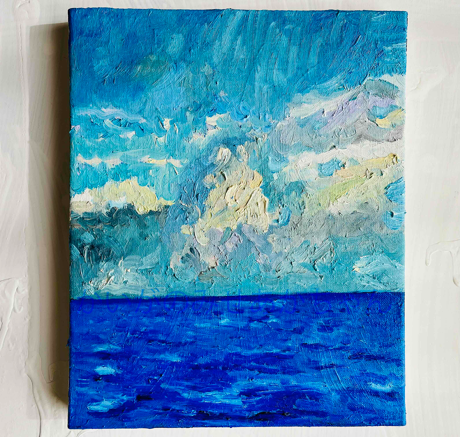 原画・油彩「朝の海7」絵画・F3（22×27㎝）アート・キャンバス | かい