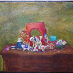 Uncategorized 武蔵野美術大学 油彩 赤 F30 日本画 花瓶 静物画玩具和風平面作品 赤い花瓶 インテリア絵画 アート